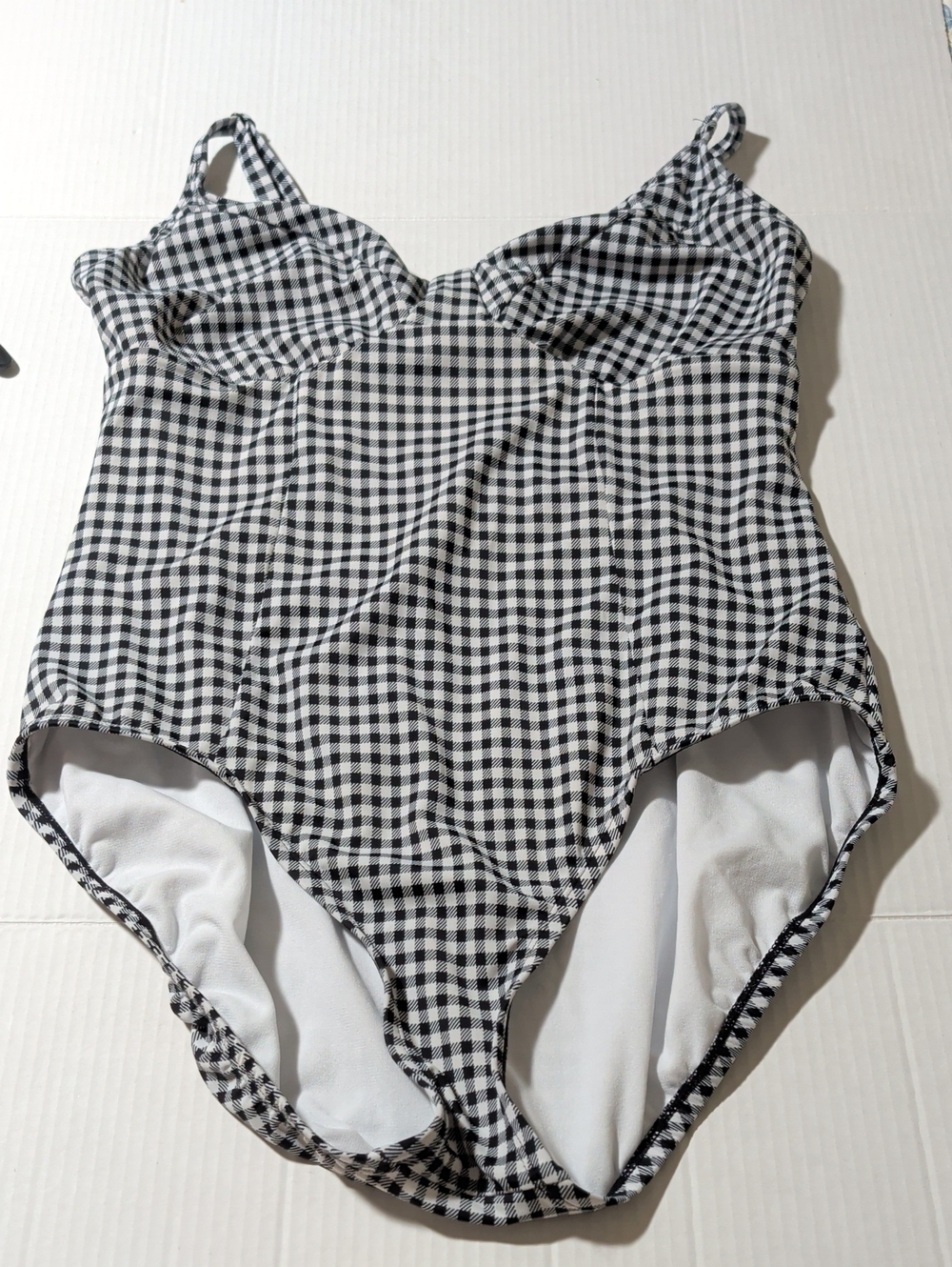 Time and Tru Black and White Gingham One-Piece Swimsuit